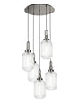 Allardyce Round 5 Light Pendant With 20cm Tubular Ribbed Glass, Polished Nickel/Matt Black Clear