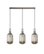 Allardyce Linear 3 Light Pendant With 20cm Tubular Ribbed Glass, Antique Silver/Matt Black Smoked