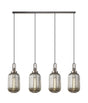 Allardyce Linear 4 Light Pendant With 20cm Tubular Ribbed Glass, Antique Silver/Matt Black Smoked