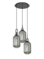 Allardyce Round 3 Light Pendant With 20cm Tubular Ribbed Glass, Black Chrome/Matt Black Smoked