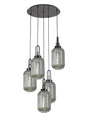Allardyce Round 5 Light Pendant With 20cm Tubular Ribbed Glass, Black Chrome/Matt Black Smoked