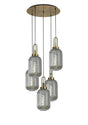 Allardyce Round 5 Light Pendant With 20cm Tubular Ribbed Glass, Brass Gold/Matt Black Smoked