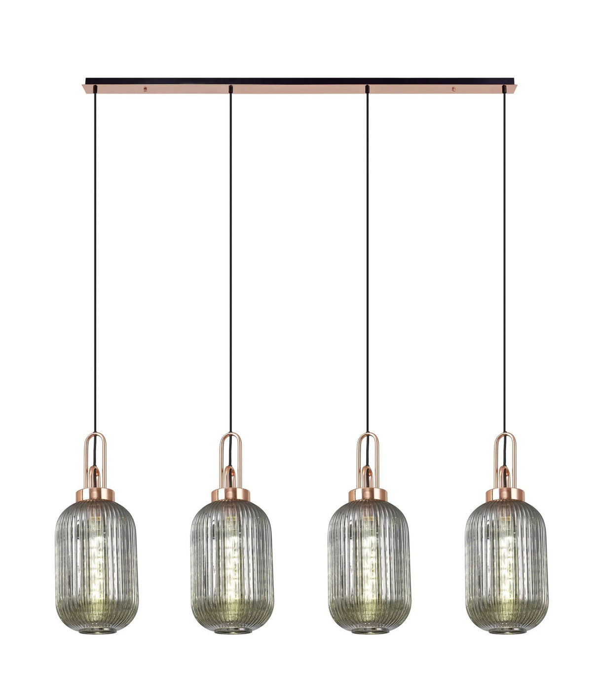 Allardyce Linear 4 Light Pendant With 20cm Tubular Ribbed Glass, Copper/Matt Black Smoked