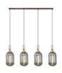 Allardyce Linear 4 Light Pendant With 20cm Tubular Ribbed Glass, Copper/Matt Black Smoked