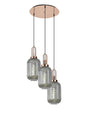 Allardyce Round 3 Light Pendant With 20cm Tubular Ribbed Glass, Copper/Matt Black Smoked