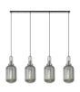 Allardyce Linear 4 Light Pendant With 20cm Tubular Ribbed Glass, Polished Nickel/Matt Black Smoked
