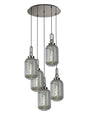 Allardyce Round 5 Light Pendant With 20cm Tubular Ribbed Glass, Polished Nickel/Matt Black Smoked