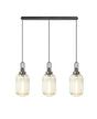 Allardyce Linear 3 Light Pendant With 20cm Tubular Ribbed Glass, Aged Pewter/Matt Black Champagne