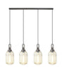 Allardyce Linear 4 Light Pendant With 20cm Tubular Ribbed Glass, Aged Pewter/Matt Black Champagne