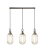 Allardyce Linear 3 Light Pendant With 20cm Tubular Ribbed Glass, Antique Silver/Matt Black Champagne
