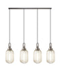Allardyce Linear 4 Light Pendant With 20cm Tubular Ribbed Glass, Antique Silver/Matt Black Champagne