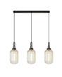 Allardyce Linear 3 Light Pendant With 20cm Tubular Ribbed Glass, Black Chrome/Matt Black Champagne