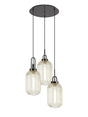 Allardyce Round 3 Light Pendant With 20cm Tubular Ribbed Glass, Black Chrome/Matt Black Champagne