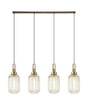 Allardyce Linear 4 Light Pendant With 20cm Tubular Ribbed Glass, Brass Gold/Matt Black Champagne