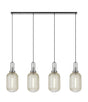 Allardyce Linear 4 Light Pendant With 20cm Tubular Ribbed Glass, Polished Nickel/Matt Black Champagne