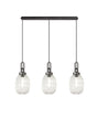 Allardyce Linear 3 Light Pendant With 20cm Almond Ribbed Glass, Aged Pewter/Matt Black Clear