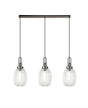 Allardyce Linear 3 Light Pendant With 20cm Almond Ribbed Glass, Antique Silver/Matt Black Clear