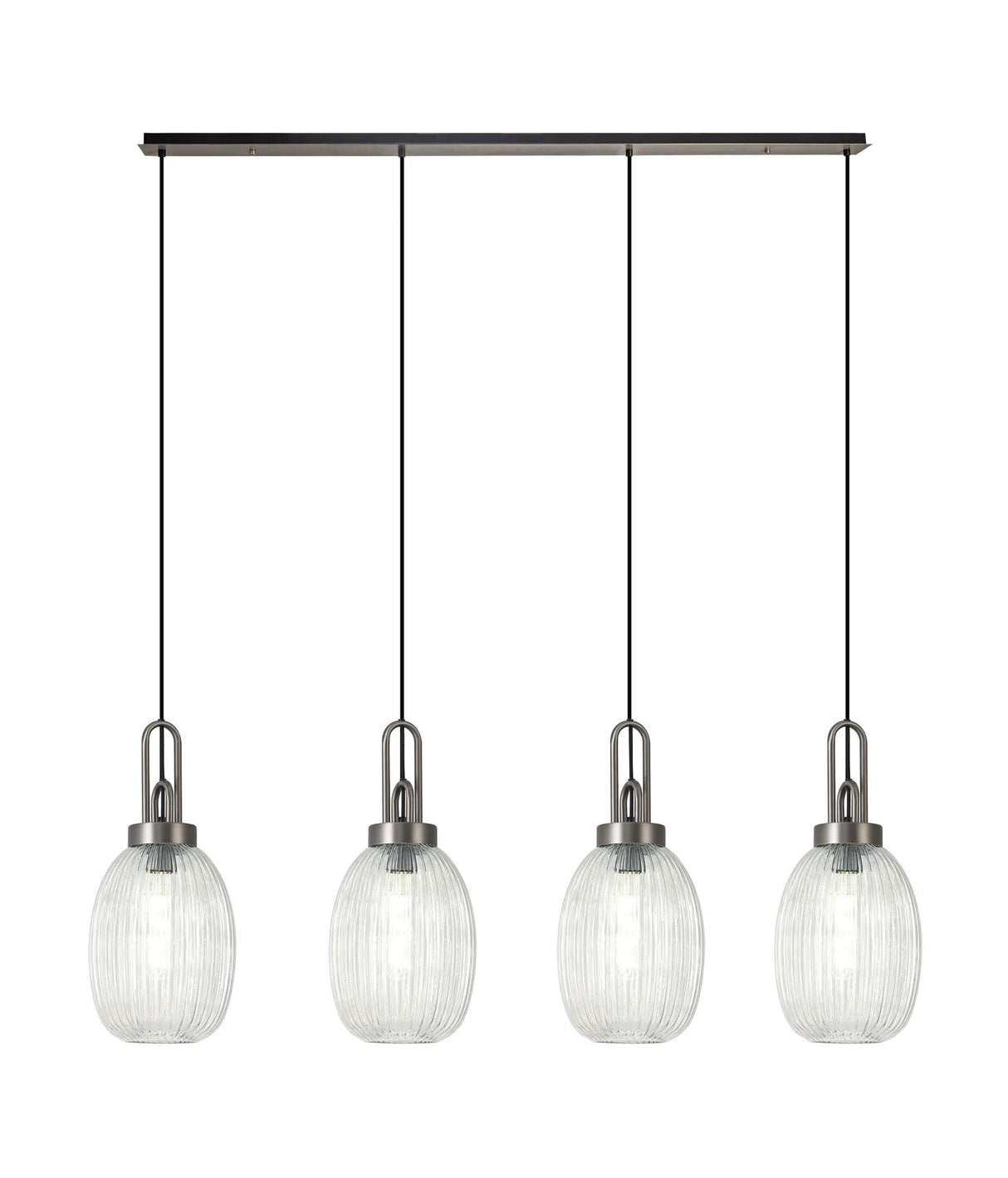 Allardyce Linear 4 Light Pendant With 20cm Almond Ribbed Glass, Antique Silver/Matt Black Clear