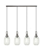 Allardyce Linear 4 Light Pendant With 20cm Almond Ribbed Glass, Antique Silver/Matt Black Clear