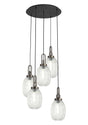 Allardyce Round 5 Light Pendant With 20cm Almond Ribbed Glass, Antique Silver/Matt Black Clear