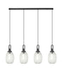 Allardyce Linear 4 Light Pendant With 20cm Almond Ribbed Glass, Black Chrome/Matt Black Clear