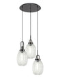 Allardyce Round 3 Light Pendant With 20cm Almond Ribbed Glass, Black Chrome/Matt Black Clear