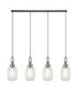 Allardyce Linear 4 Light Pendant With 20cm Almond Ribbed Glass, Brass Gold/Matt Black Clear