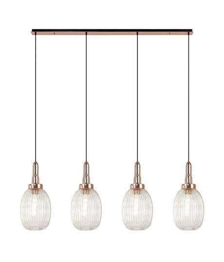 Allardyce Linear 4 Light Pendant With 20cm Almond Ribbed Glass, Copper/Matt Black Clear
