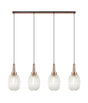 Allardyce Linear 4 Light Pendant With 20cm Almond Ribbed Glass, Copper/Matt Black Clear