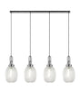 Allardyce Linear 4 Light Pendant With 20cm Almond Ribbed Glass, Polished Nickel/Matt Black Clear