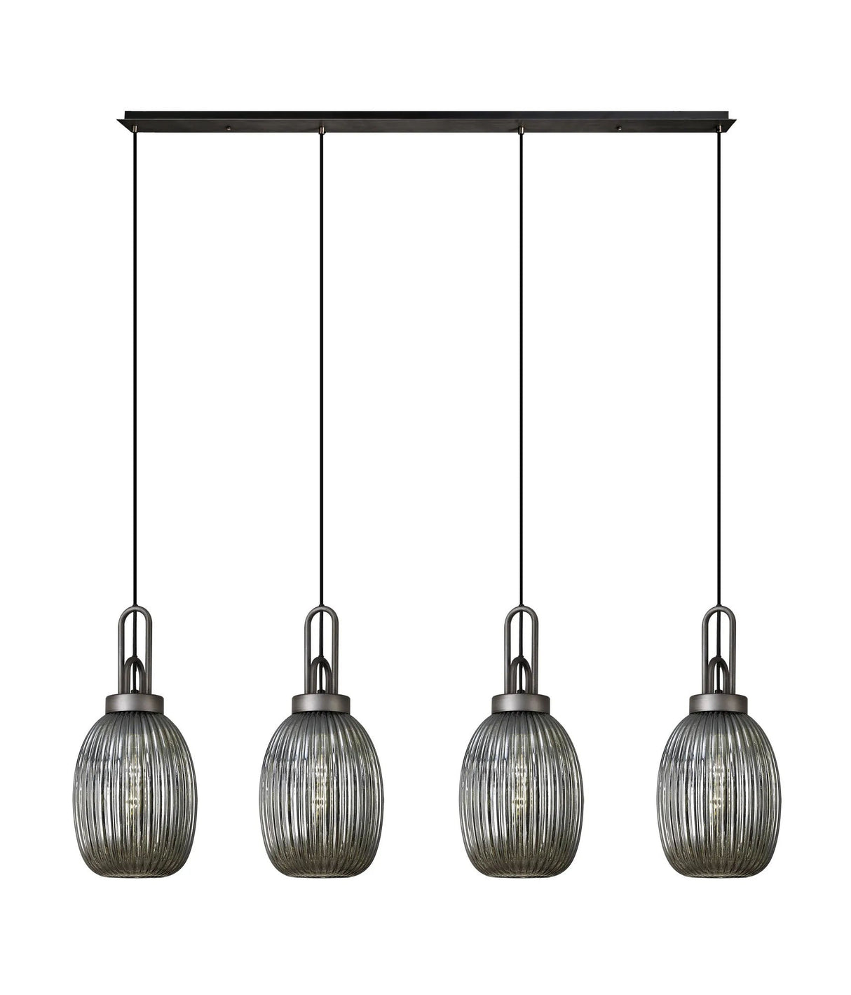 Allardyce Linear 4 Light Pendant With 20cm Almond Ribbed Glass, Aged Pewter/Matt Black Smoked