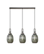Allardyce Linear 3 Light Pendant With 20cm Almond Ribbed Glass, Antique Silver/Matt Black Smoked