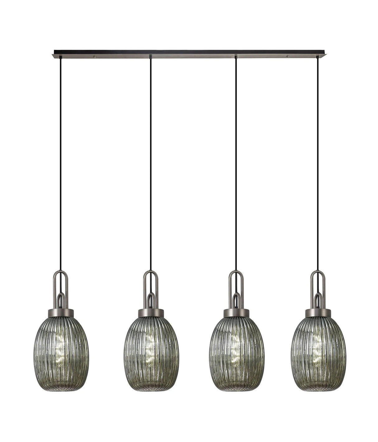 Allardyce Linear 4 Light Pendant With 20cm Almond Ribbed Glass, Antique Silver/Matt Black Smoked