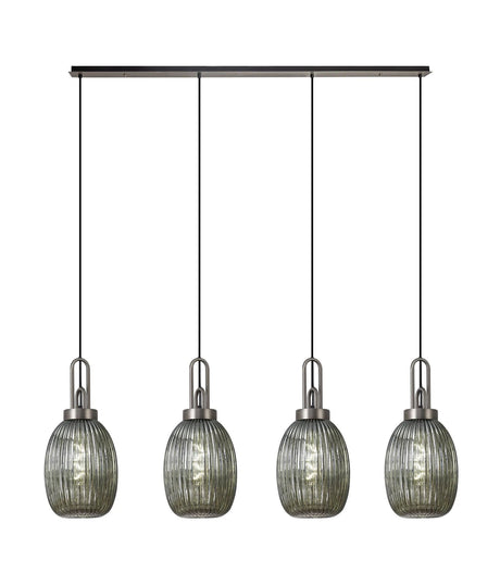 Allardyce Linear 4 Light Pendant With 20cm Almond Ribbed Glass, Antique Silver/Matt Black Smoked