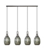 Allardyce Linear 4 Light Pendant With 20cm Almond Ribbed Glass, Antique Silver/Matt Black Smoked