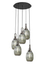 Allardyce Round 5 Light Pendant With 20cm Almond Ribbed Glass, Antique Silver/Matt Black Smoked
