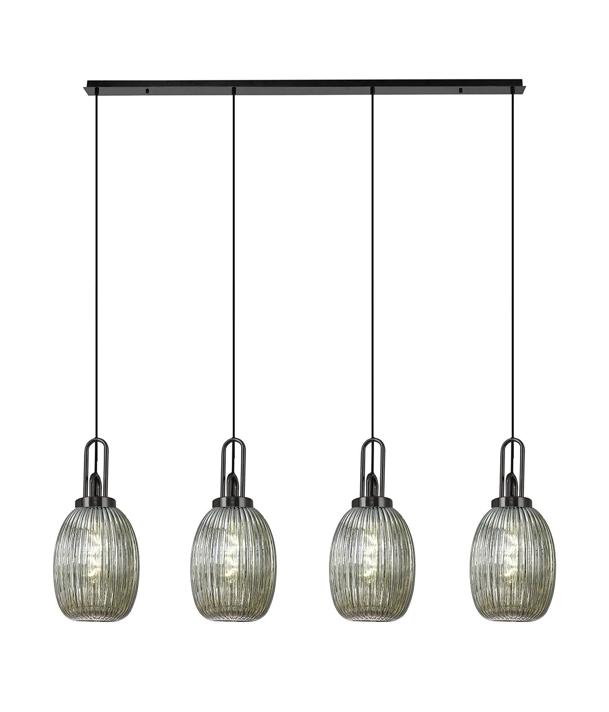 Allardyce Linear 4 Light Pendant With 20cm Almond Ribbed Glass, Black Chrome/Matt Black Smoked