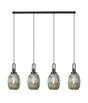Allardyce Linear 4 Light Pendant With 20cm Almond Ribbed Glass, Black Chrome/Matt Black Smoked