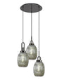 Allardyce Round 3 Light Pendant With 20cm Almond Ribbed Glass, Black Chrome/Matt Black Smoked