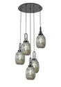 Allardyce Round 5 Light Pendant With 20cm Almond Ribbed Glass, Black Chrome/Matt Black Smoked
