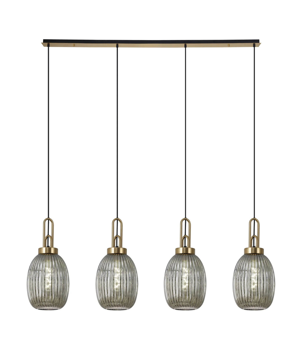 Allardyce Linear 4 Light Pendant With 20cm Almond Ribbed Glass, Brass Gold/Matt Black Smoked