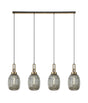 Allardyce Linear 4 Light Pendant With 20cm Almond Ribbed Glass, Brass Gold/Matt Black Smoked