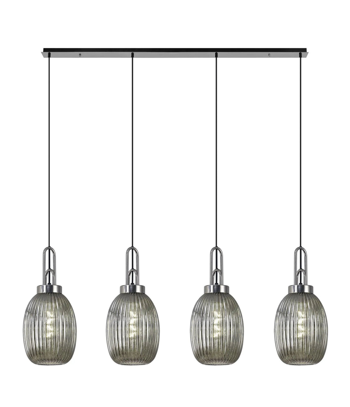 Allardyce Linear 4 Light Pendant With 20cm Almond Ribbed Glass, Polished Nickel/Matt Black Smoked