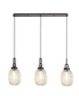 Allardyce Linear 3 Light Pendant With 20cm Almond Ribbed Glass, Matt Black/Matt Black Champagne
