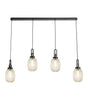 Allardyce Linear 4 Light Pendant With 20cm Almond Ribbed Glass, Matt Black/Matt Black Champagne