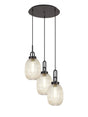 Allardyce Round 3 Light Pendant With 20cm Almond Ribbed Glass, Matt Black/Matt Black Champagne