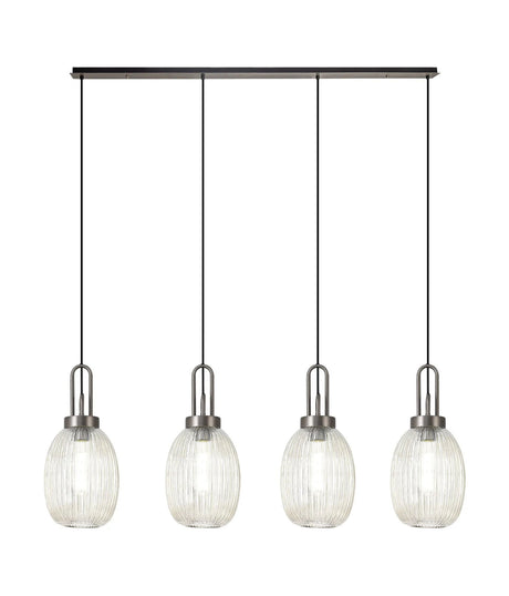 Allardyce Linear 4 Light Pendant With 20cm Almond Ribbed Glass, Antique Silver/Matt Black Champagne