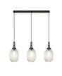 Allardyce Linear 3 Light Pendant With 20cm Almond Ribbed Glass, Black Chrome/Matt Black Champagne