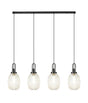 Allardyce Linear 4 Light Pendant With 20cm Almond Ribbed Glass, Black Chrome/Matt Black Champagne