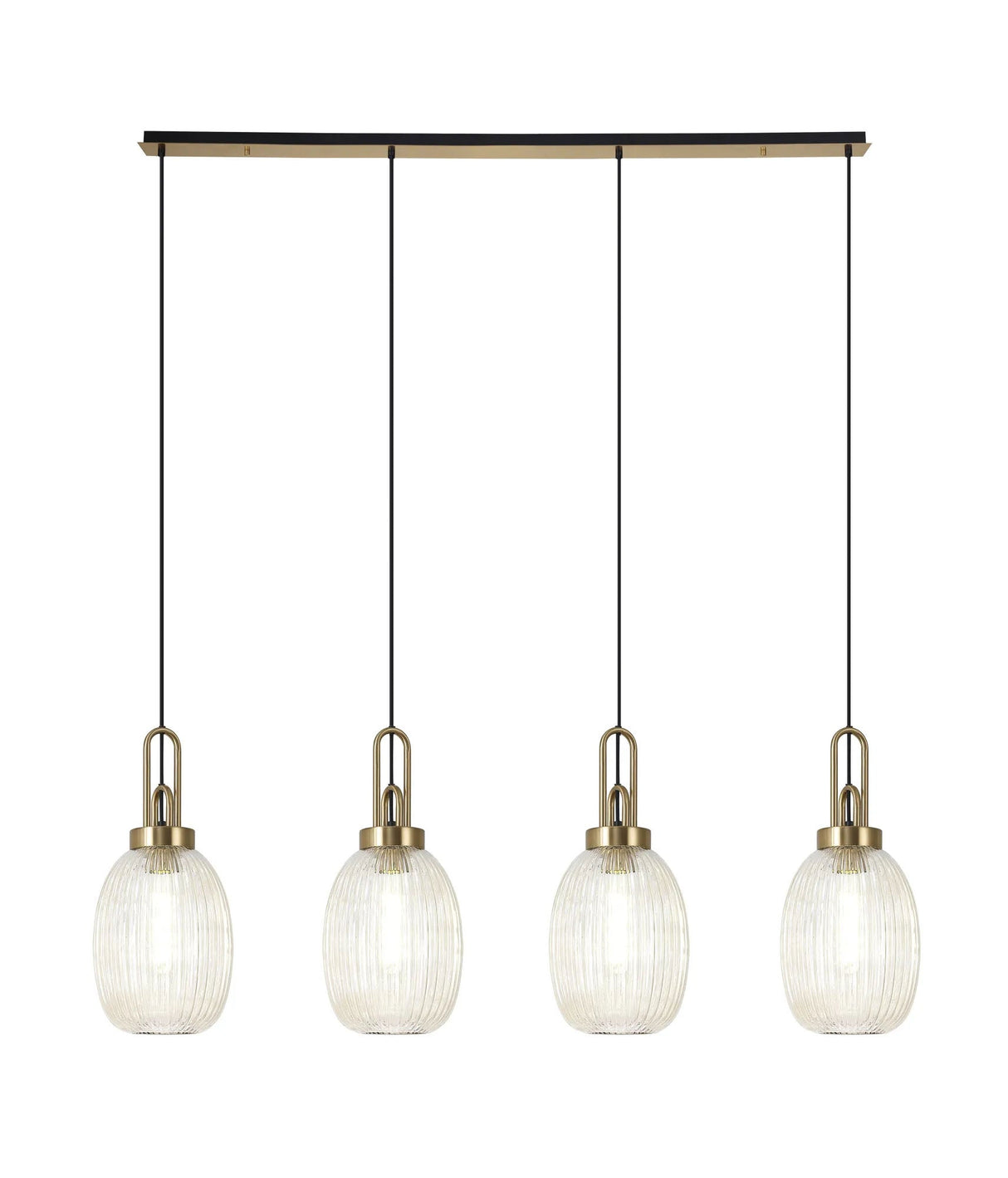 Allardyce Linear 4 Light Pendant With 20cm Almond Ribbed Glass, Brass Gold/Matt Black Champagne